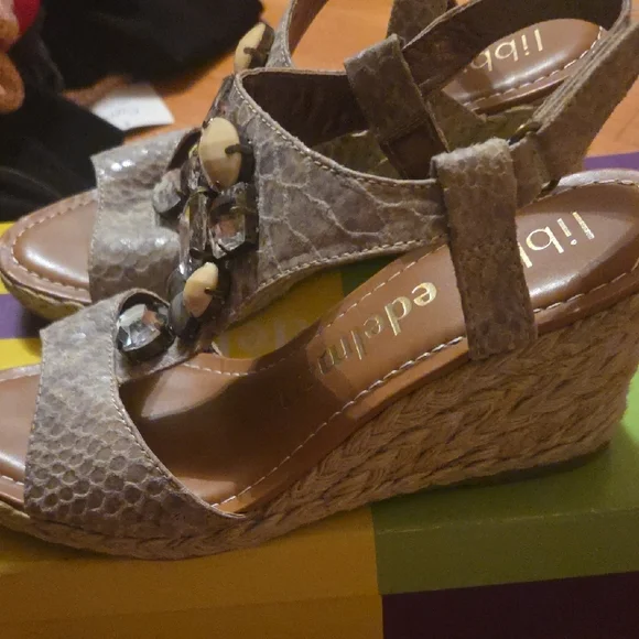 Libbey Brown Wedge Sandals with Chic Embellishments - Picture 2 of 4